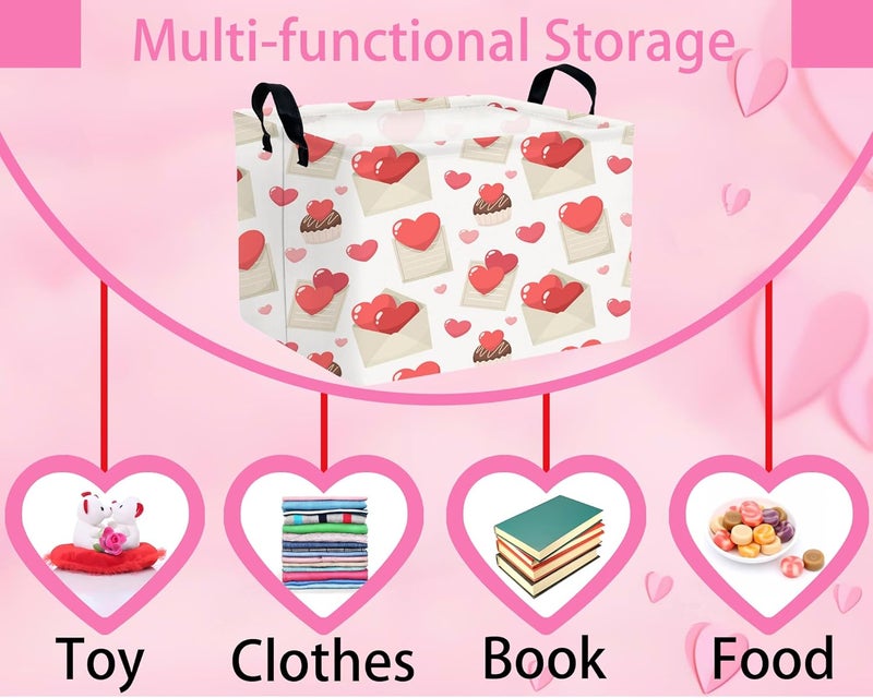 BOOHIT Valentines Day Basket Large Foldable Heart Shaped Storage Box for Gifts Kids Empty Storage Bins Rectangular Toy Organizer Decor (Envelope Cake Love) - Image 4